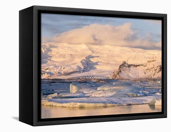 Jokulsarlon with Glacier Breidamerjokull, Vatnajokull NP. Iceland-Martin Zwick-Framed Stretched Canvas