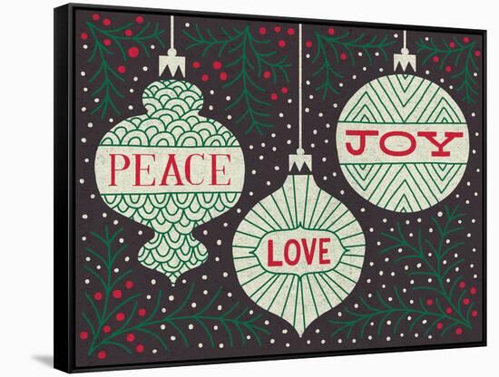 Jolly Holiday Ornaments Peace Love Joy-Michael Mullan-Framed Stretched Canvas