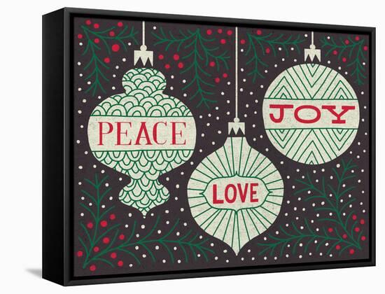 Jolly Holiday Ornaments Peace Love Joy-Michael Mullan-Framed Stretched Canvas