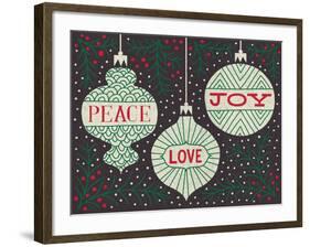 Jolly Holiday Ornaments Peace Love Joy-Michael Mullan-Framed Art Print