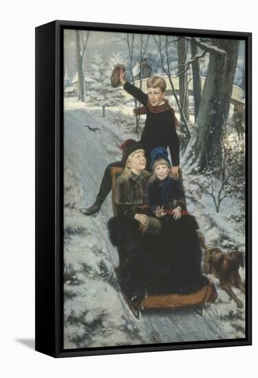 Jolly Sleigh Ride, c.1884-Frans De Wilde-Framed Stretched Canvas