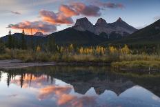 Sunrise in autumn at Three Sisters Peaks near Banff National Park, Canmore-Jon Reaves-Photographic Print