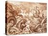 Jonah and the Whale Illustration from a Bible-Mattaus II Merian-Stretched Canvas
