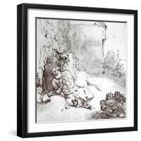 Jonah at the Walls of Niniveh, Mesopotamia, Pen and Brown Ink Drawing-Rembrandt van Rijn-Framed Giclee Print