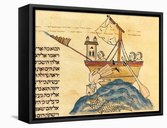 Jonah Eaten by the Whale, from a Hebrew Bible, 1299-Joseph Asarfati-Framed Stretched Canvas