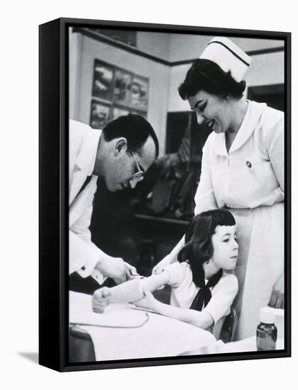 Jonas E. Salk Inoculating Child with Polio Vaccine He Developed, Ca. 1955-null-Framed Stretched Canvas