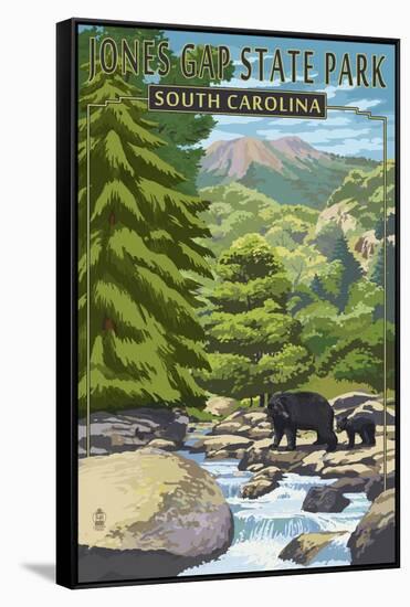 Jones Gap State Park, South Carolina - Creek and Bear Family-Lantern Press-Framed Stretched Canvas