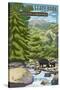 Jones Gap State Park, South Carolina - Creek and Bear Family-Lantern Press-Stretched Canvas