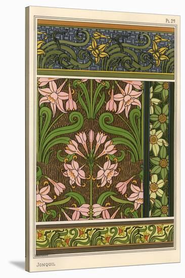 Jonquil, Narcissus jonquilla, as design motif in wallpaper and fabric patterns-null-Stretched Canvas