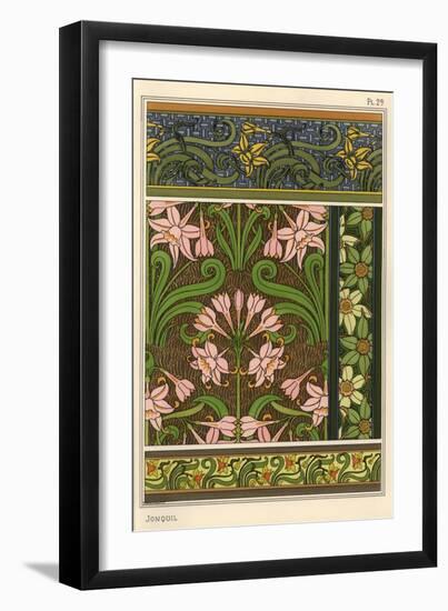 Jonquil, Narcissus jonquilla, as design motif in wallpaper and fabric patterns-null-Framed Giclee Print