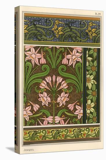 Jonquil, Narcissus jonquilla, as design motif in wallpaper and fabric patterns-null-Stretched Canvas