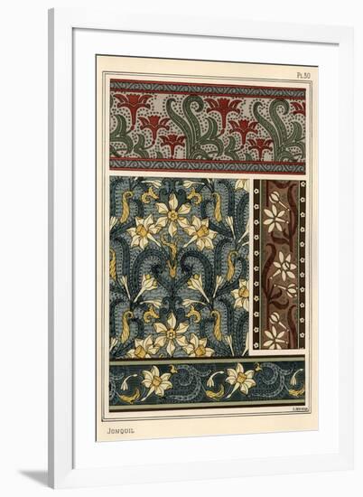 Jonquil, Narcissus jonquilla, as design motif in wallpaper and fabric patterns.-null-Framed Giclee Print