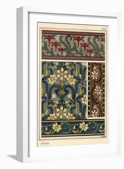 Jonquil, Narcissus jonquilla, as design motif in wallpaper and fabric patterns.-null-Framed Giclee Print