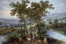 Spring, a Landscape with Elegant Company on a Tree-Lined Road-Joos de Momper and Jan Brueghel-Framed Giclee Print