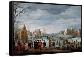 Joost Cornelisz Droochsloot / 'Winter Landscape with Skaters', 1629, Dutch School, Oil on canvas...-JOOST CORNELISZ. DROOCHSLOOT-Framed Stretched Canvas