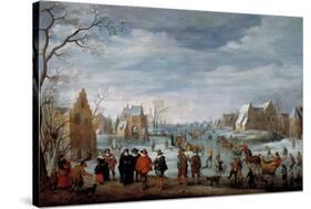 Joost Cornelisz Droochsloot / 'Winter Landscape with Skaters', 1629, Dutch School, Oil on canvas...-JOOST CORNELISZ. DROOCHSLOOT-Stretched Canvas