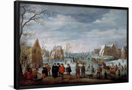 Joost Cornelisz Droochsloot / 'Winter Landscape with Skaters', 1629, Dutch School, Oil on canvas...-JOOST CORNELISZ. DROOCHSLOOT-Framed Poster