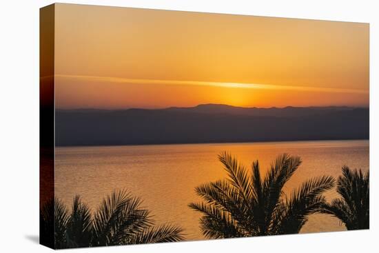 Jordan, Dead Sea. Sunset over the Dead Sea with the Mountains of Israel Beyond.-Nigel Pavitt-Stretched Canvas