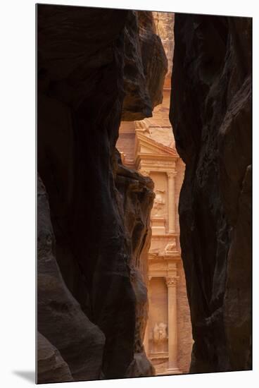 Jordan, Petra. Looking thru the narrow canyon leading towards the face of the Treasury.-Greg Probst-Mounted Premium Photographic Print