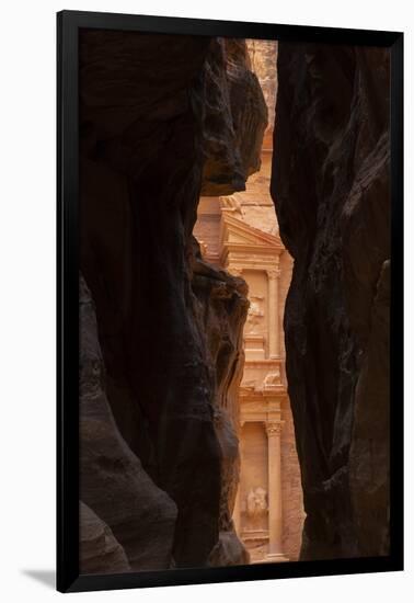 Jordan, Petra. Looking thru the narrow canyon leading towards the face of the Treasury.-Greg Probst-Framed Premium Photographic Print