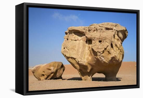 Jordan, Wadi Rum. a Free-Standing Sandstone Feature known as the Bedouin Cow in Wadi Rum.-Nigel Pavitt-Framed Stretched Canvas