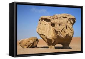 Jordan, Wadi Rum. a Free-Standing Sandstone Feature known as the Bedouin Cow in Wadi Rum.-Nigel Pavitt-Framed Stretched Canvas