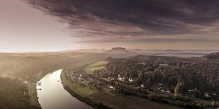 View from Gamrich in the Elbtal, Direction to Rathen with Sunset-Jorg Simanowski-Photographic Print