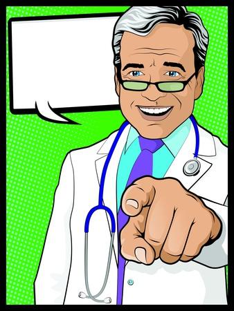Vintage Pop Art Doctor with Pointing Hand