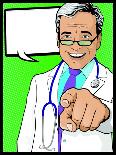 Vintage Pop Art Doctor with Pointing Hand-jorgenmac-Mounted Art Print