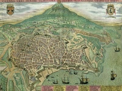Map of Catania, from "Civitates Orbis Terrarum" by Georg Braun and Frans Hogenberg, circa 1572