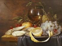 A Roemer, a Peeled Half Lemon on a Pewter Plate, Oysters, Cherries and an Orange on a Draped Table-Joris Van Son-Framed Stretched Canvas