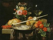 A Roemer, a Peeled Half Lemon on a Pewter Plate, Oysters, Cherries and an Orange on a Draped Table-Joris van Son-Stretched Canvas