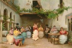 Gathering around the Spanish Dancer in Seville-Jose Ruiz Blasco-Stretched Canvas