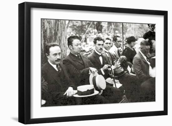 Jose Vasconcelos and Diego Rivera During an Outdoor Event at Chapultepec Park, Mexico City, 1921-Tina Modotti-Framed Giclee Print