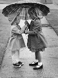 Girls Sharing an Umbrella-Josef Scaylea-Stretched Canvas