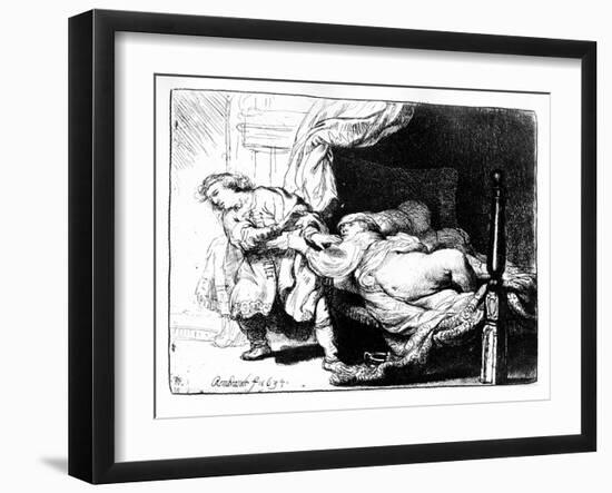 Joseph and Potiphar's Wife, 1634 (Etching)-Rembrandt van Rijn-Framed Giclee Print
