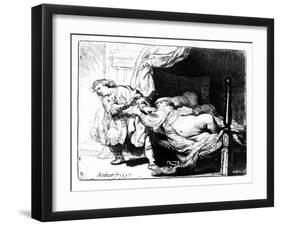 Joseph and Potiphar's Wife, 1634 (Etching)-Rembrandt van Rijn-Framed Giclee Print