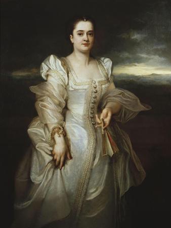 Portrait of a Lady, Wearing a White Dress Embroidered with Pearls
