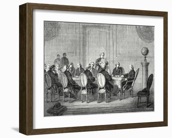 Joseph Banks Reads the Letter of Volta Announcing the Discovery of the Electric Battery before the-null-Framed Giclee Print