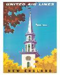New England - United Air Lines - Georgian Steeple, Vintage Airline Travel Poster, 1950s-Joseph Binder-Art Print
