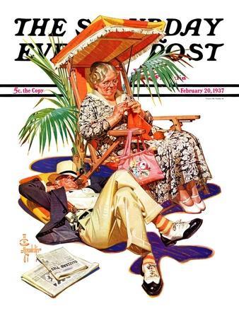 "Retired Couple at Beach," Saturday Evening Post Cover, February 20, 1937