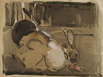 A Black Rabbit (Bodycolour on Linen)-Joseph Crawhall-Giclee Print