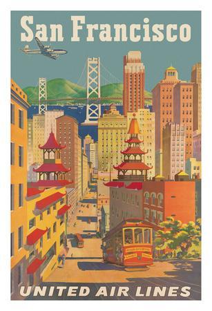 San Francisco, California - United Air Lines - Cable Car in Chinatown