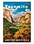 Yosemite - United Air Lines - Yosemite Falls and Yosemite National Park-Joseph Fehér-Giclee Print