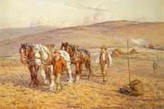 Harrowing on the South Downs near Willmington, Sussex, (W/C on Paper)-Joseph Harold Swanwick-Giclee Print