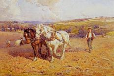 Harrowing on the South Downs near Willmington, Sussex, (W/C on Paper)-Joseph Harold Swanwick-Giclee Print