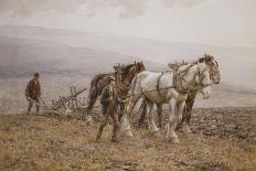 Harrowing on the South Downs near Willmington, Sussex, (W/C on Paper)-Joseph Harold Swanwick-Giclee Print