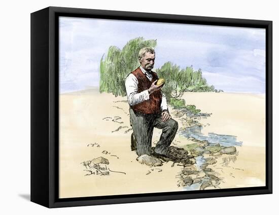 Joseph Juneau, Discoverer of the Gold Creek and Basin Mines, Alaska, Holding a Gold Nugget-null-Framed Stretched Canvas