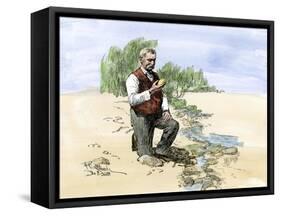 Joseph Juneau, Discoverer of the Gold Creek and Basin Mines, Alaska, Holding a Gold Nugget-null-Framed Stretched Canvas