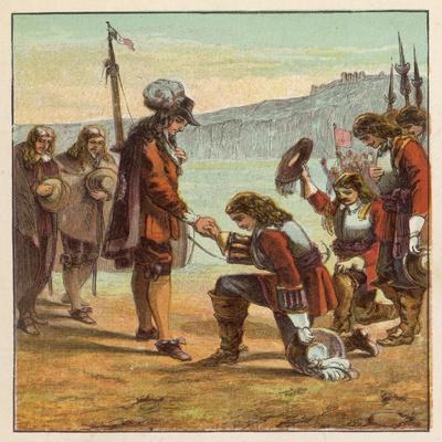 Charles II Lands at Dover and is Saluted as King of England by General Monk Who Kneels Before Him
